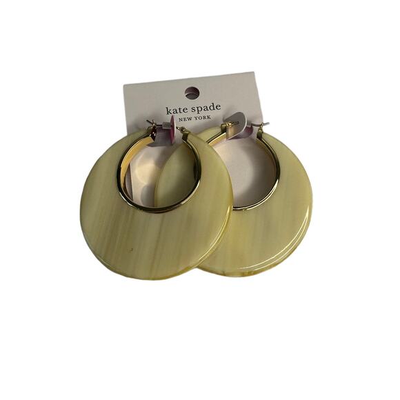 Kate Spade Gold Plated ON THE DOT Horn Cream Resin Large Hoop Earrings - Picture 1 of 5
